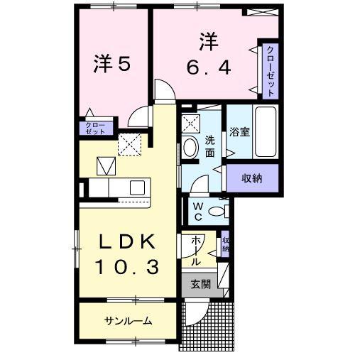サンリット フジ(2LDK/1階)の間取り写真