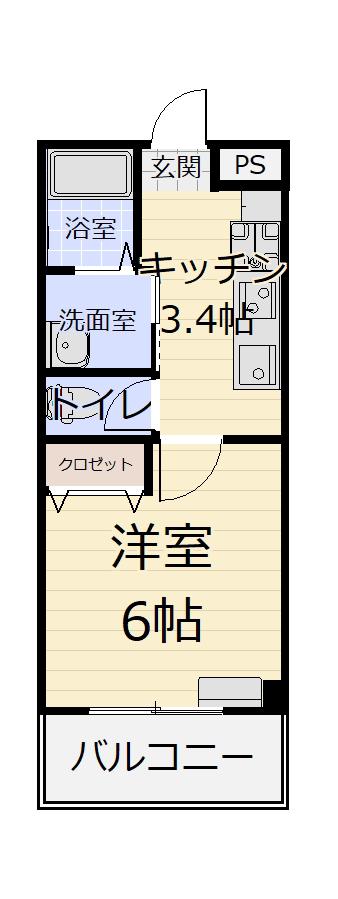 フリーダム卸町(1K/2階)の間取り写真