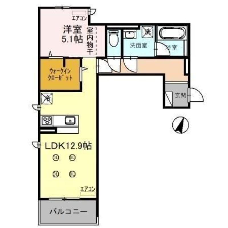 D-WING 大和町(1LDK/2階)の間取り写真