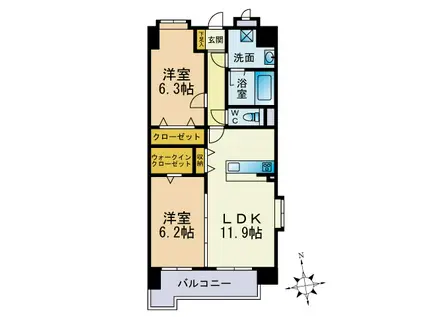 ラフォルトゥーナ姪浜2番館(2LDK/10階)の間取り写真