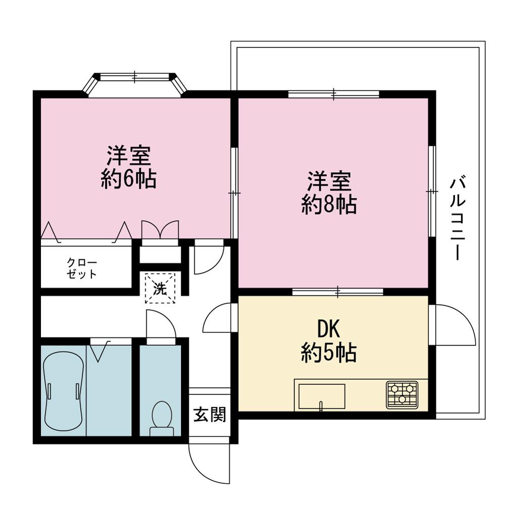 ニューシャルム上大岡(2DK/4階)の間取り写真