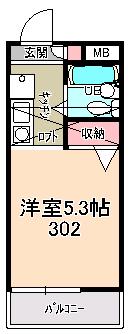 スカイハイム松井(ワンルーム/3階)の間取り写真
