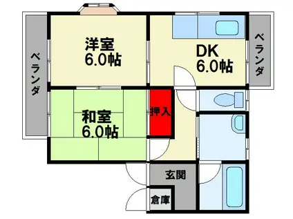 KALEN(2DK/2階)の間取り写真
