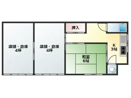西田文化1階店舗付き住居(1SK/1階)の間取り写真