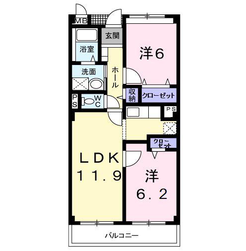 パルテールB(2LDK/3階)の間取り写真