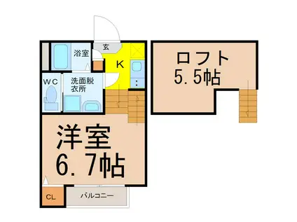 ハーモニーテラス西野町(1SK/2階)の間取り写真