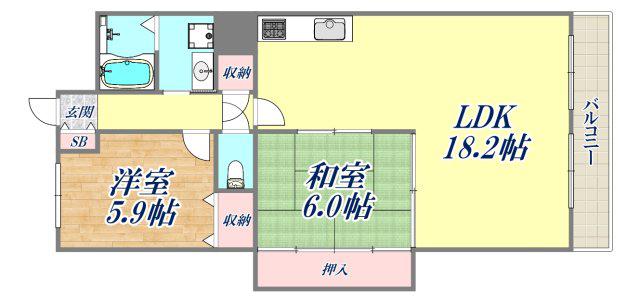 パラツィーナセシリア第2甲陽園(2LDK/6階)の間取り写真