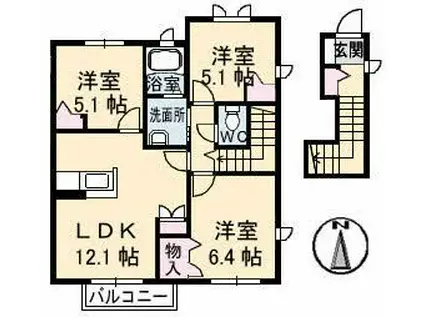 ブランシェTRK(3LDK/2階)の間取り写真