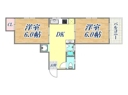 清水マンション(2DK/3階)の間取り写真