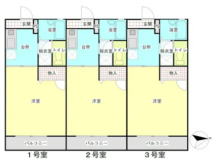 パストラル船越(1K/1階)の間取り写真