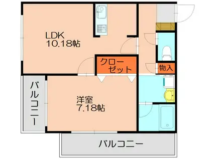 ピエス ラルジュ(1LDK/2階)の間取り写真