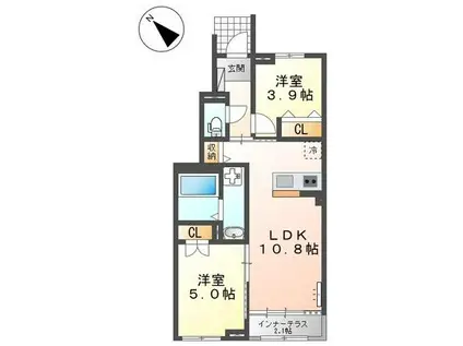 サクラヴィラージュ津福(2LDK/1階)の間取り写真