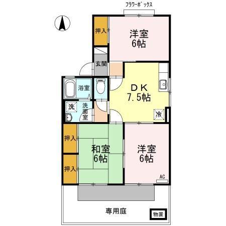 ゼフィランテス A棟(3DK/1階)の間取り写真