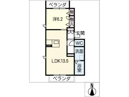 GLORIA徳川町N(1LDK/2階)の間取り写真