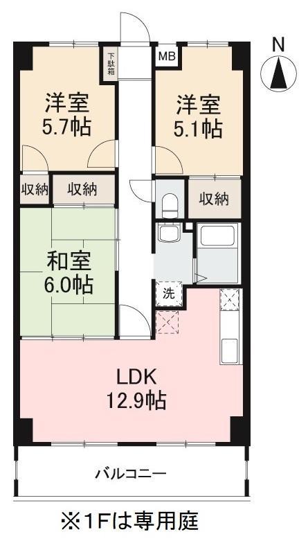 パークハイムカタモト(3LDK/3階)の間取り写真