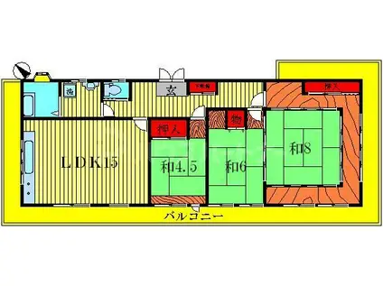 大川マンション(3LDK/2階)の間取り写真
