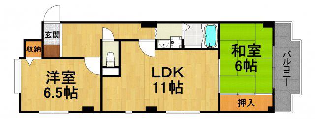 ラヴィール若宮(2LDK/2階)の間取り写真