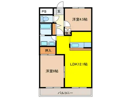 セシーモナンノー(2LDK/2階)の間取り写真