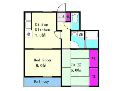 メゾンアゼリア(2DK/2階)の間取り写真