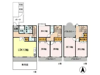 阪急箕面線 箕面駅 徒歩15分 3階建 築38年(5LDK/1階)の間取り写真