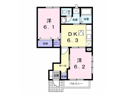セントラルヒルズII(2DK/1階)の間取り写真