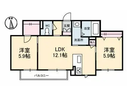 ローズガーデン(2LDK/2階)の間取り写真