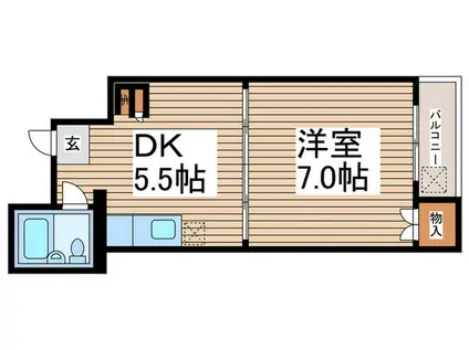 コスモスビレッヂ(1DK/2階)の間取り写真