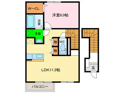 グラン ベルジュA・B(1LDK/2階)の間取り写真