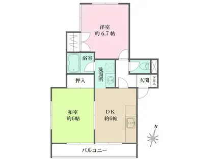 ル・ボアI(2DK/2階)の間取り写真