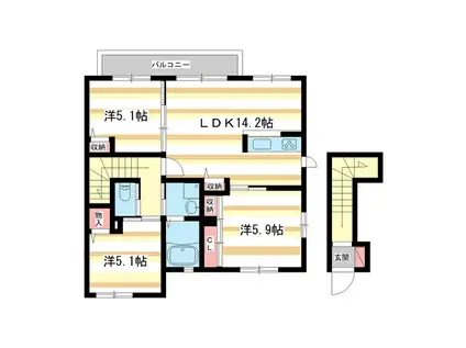 ヒールコートII番館(3LDK/2階)の間取り写真