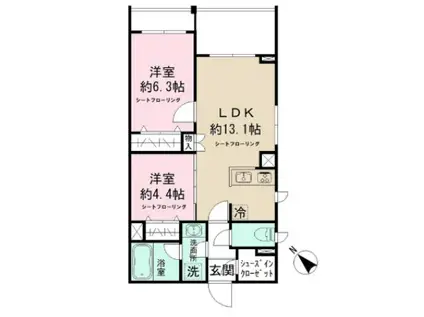 モクシオン イナギ(2LDK/2階)の間取り写真