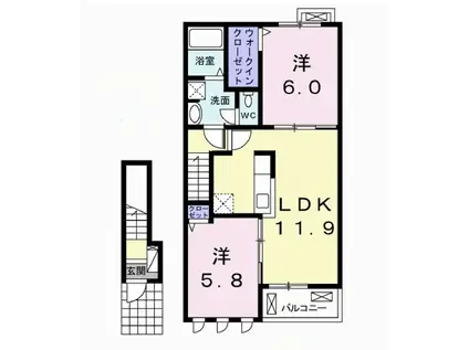 グランベル B(2LDK/2階)の間取り写真