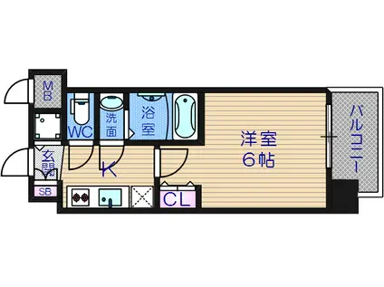 ドルチェヴィータ北浜(1K/5階)の間取り写真