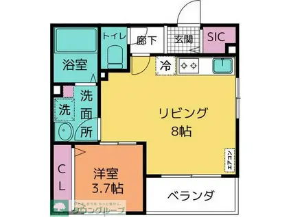 クロシェット庄内通(1LDK/1階)の間取り写真