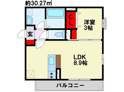 モアプラス東鳴水(1LDK/1階)の間取り写真