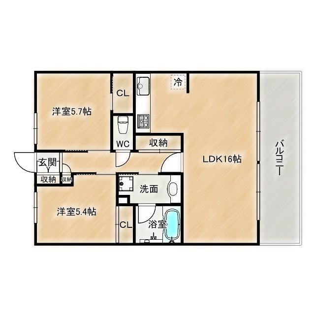 ヴィストゥール大阪城北(2LDK/5階)の間取り写真