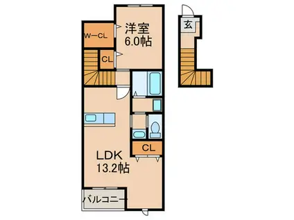 クラール(1LDK/2階)の間取り写真