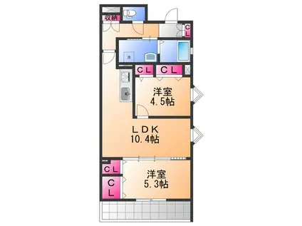クリエオーレりんくうタウン(2LDK/3階)の間取り写真