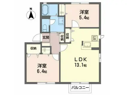 コーラルタウンD(2LDK/1階)の間取り写真