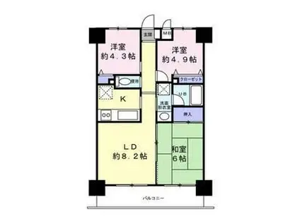 サンライズ相模原II(3LDK/6階)の間取り写真