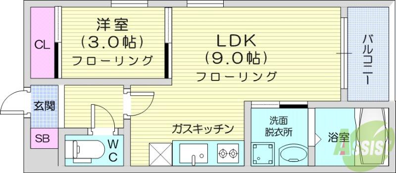 REGALEST仙台八幡(1LDK/3階)の間取り写真