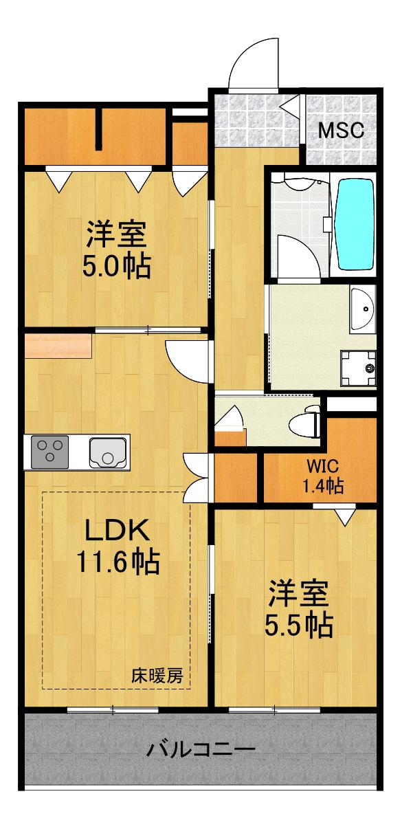 LA MAISON 千年(2LDK/3階)の間取り写真