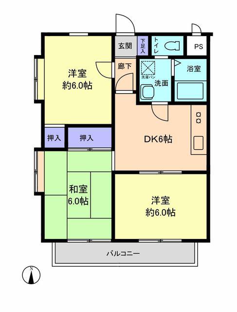 メゾンビターII(3DK/2階)の間取り写真