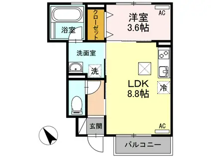 ルミエール(1LDK/1階)の間取り写真