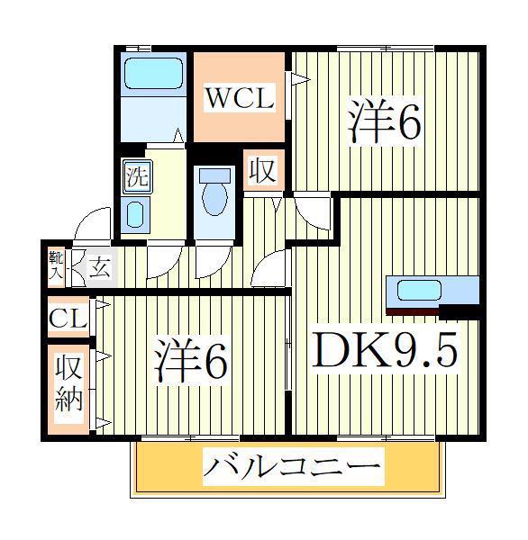 シャトレーA棟(2LDK/2階)の間取り写真