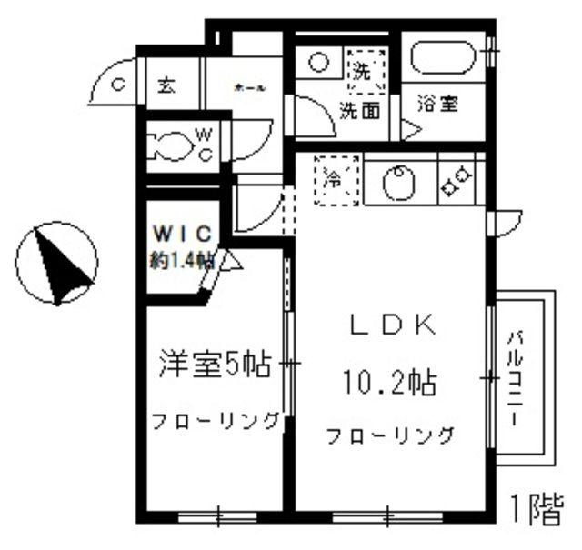 クローバーハイツ(1LDK/1階)の間取り写真