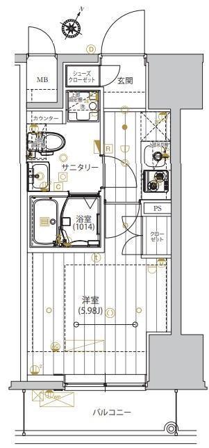 レガリス品川サウス(1K/6階)の間取り写真