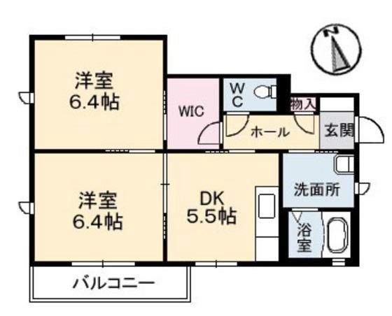 ベルナールサイB(2K/1階)の間取り写真