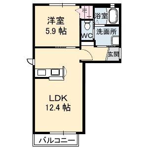 トリニティコートA棟(1LDK/1階)の間取り写真