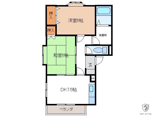 レジデンスやまと(2DK/1階)の間取り写真